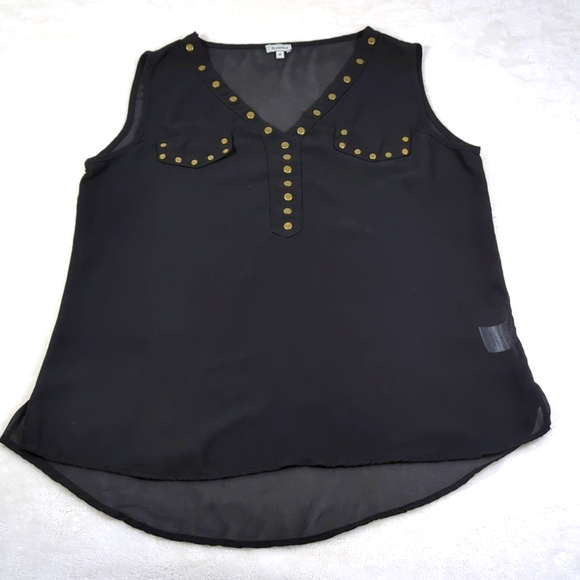 B_Envied semi sheer black tank top  studs M - Picture 1 of 3